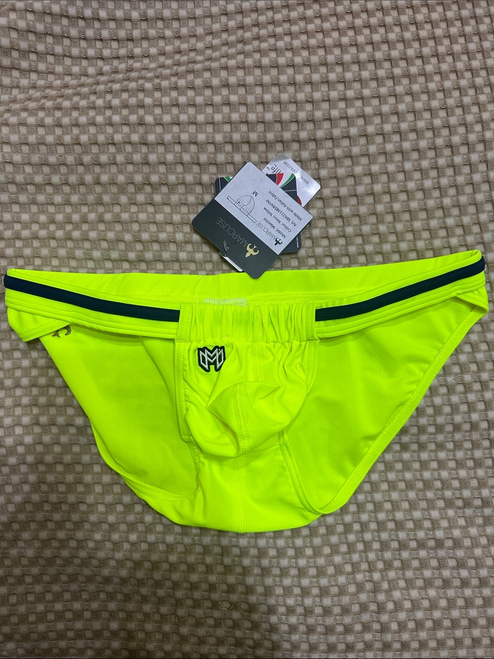 NWT Marcuse Maximo Neon Yellow Swim Brief with White Trim